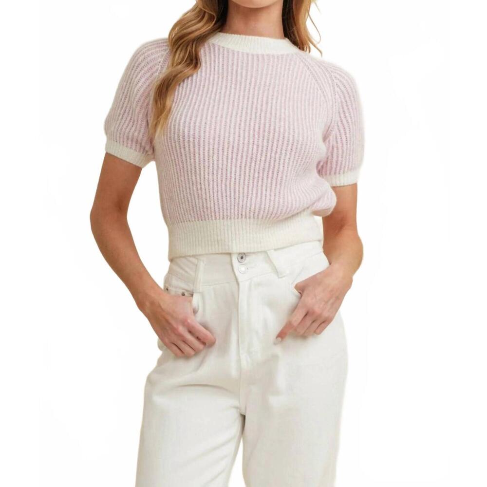 NEW CLOUD TEN ribbed short sleeve sweater in light pink